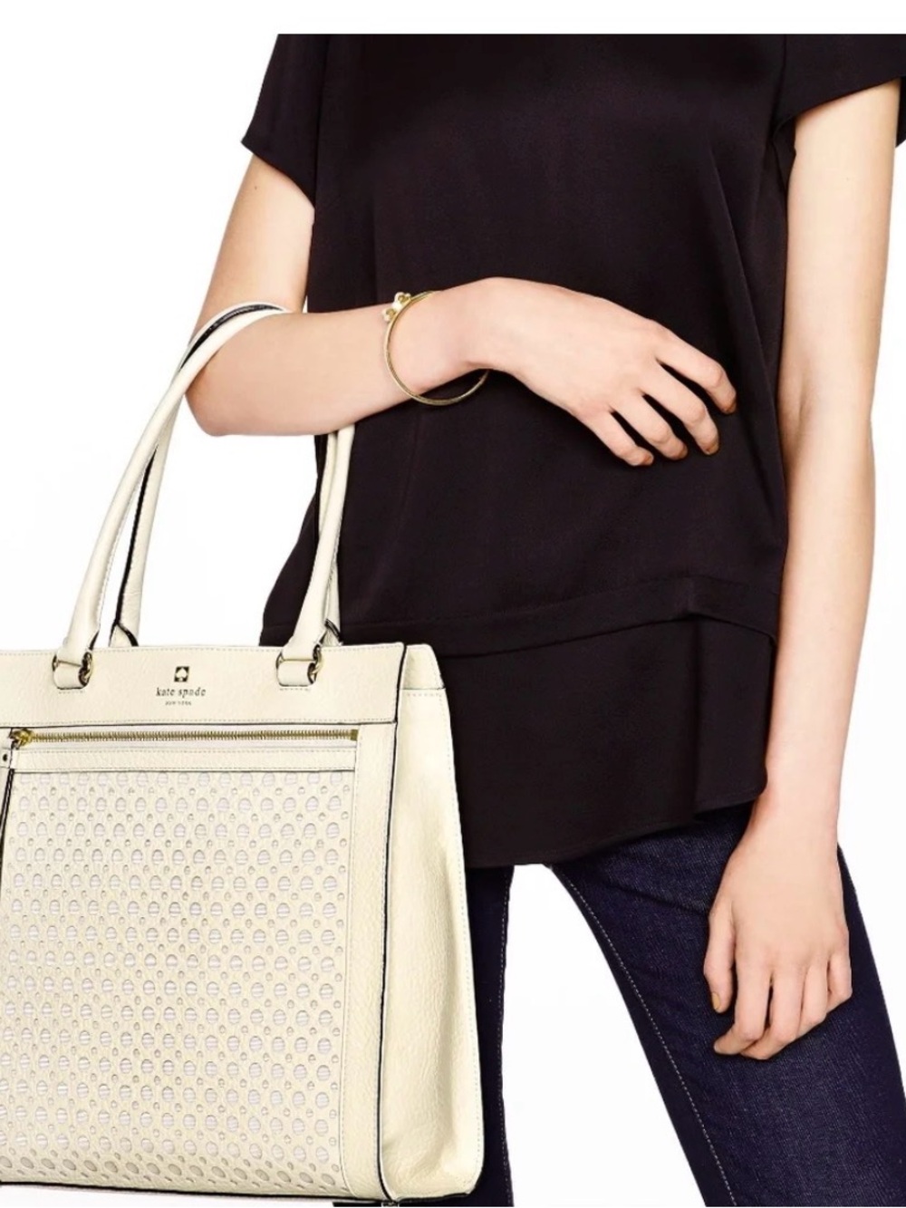 Kate Spade Cream Perforated Leather Tote Bag